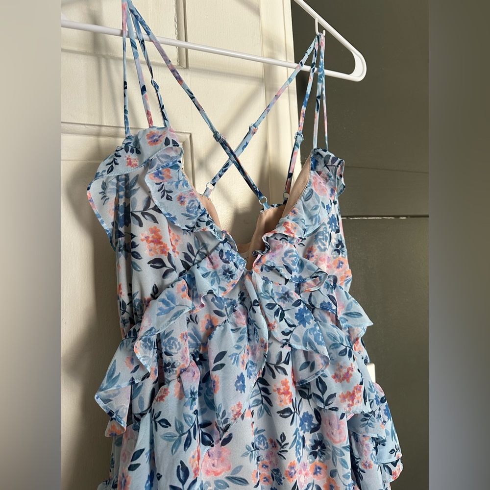 Revolve Lovers and Friends Rae Blue Mini Dress Meadow Floral Vacation Size Small - Picture 5 of 10